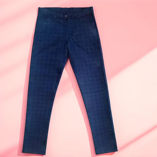 Men's Classic Blue check Formal Cotton Trouser !!! Get Free Premium Wrist watch with this product!!!