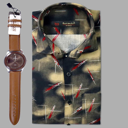 Carbon Printed Casual Shirt WF 106 Get Free Premium Wrist watch with this product