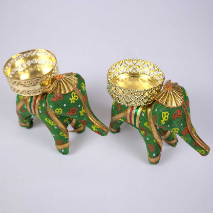 Handcrafted Recycled Material Elephant Tealight Candle Holder Home Decoration Item for Diwali- Pack of 2