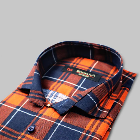 Orange and Blue check shirt for Men Get Free Premium Wrist watch with this product