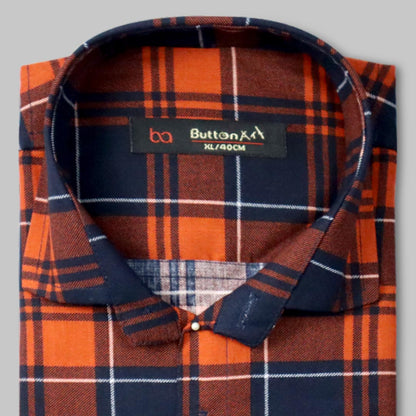 Orange and Blue check shirt for Men Get Free Premium Wrist watch with this product