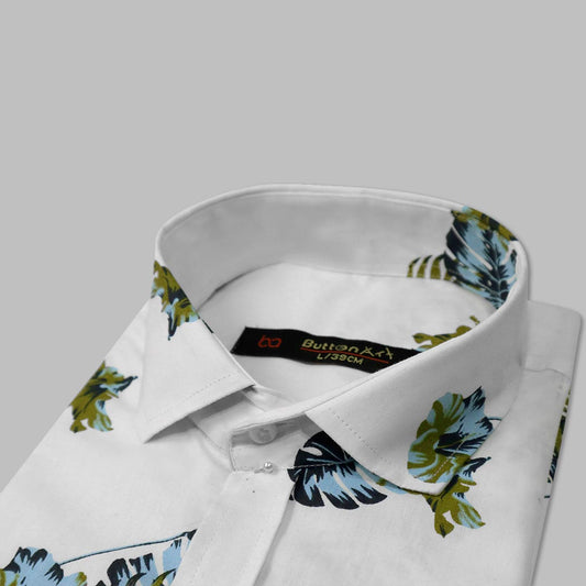 White Blue Flower Formal Shirt WF113 Get Free Premium Wrist watch with this product