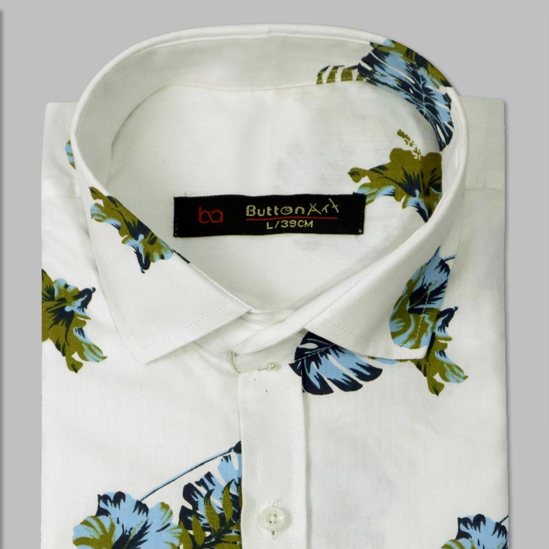 White Blue Flower Formal Shirt WF113 Get Free Premium Wrist watch with this product
