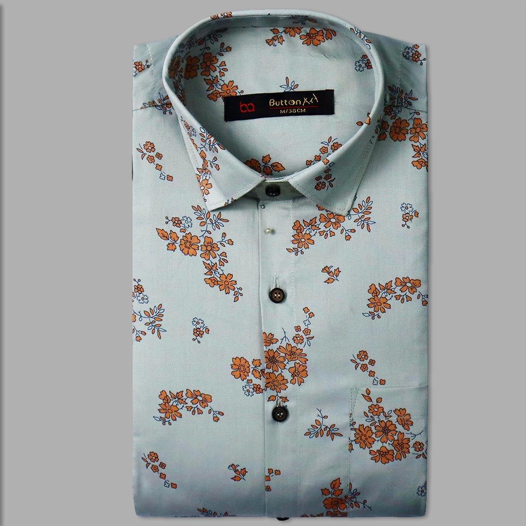 A-one Grey flower printed formal shirt for Men Get Free Premium Wrist watch with this product
