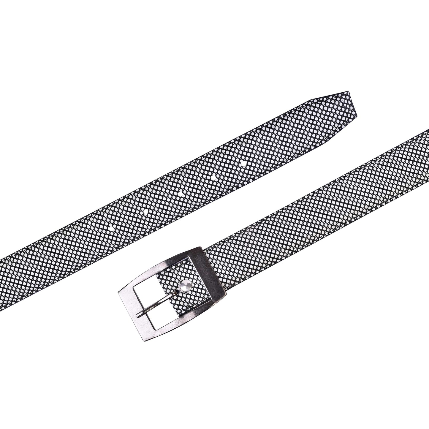 Stylish White dotted casual belt