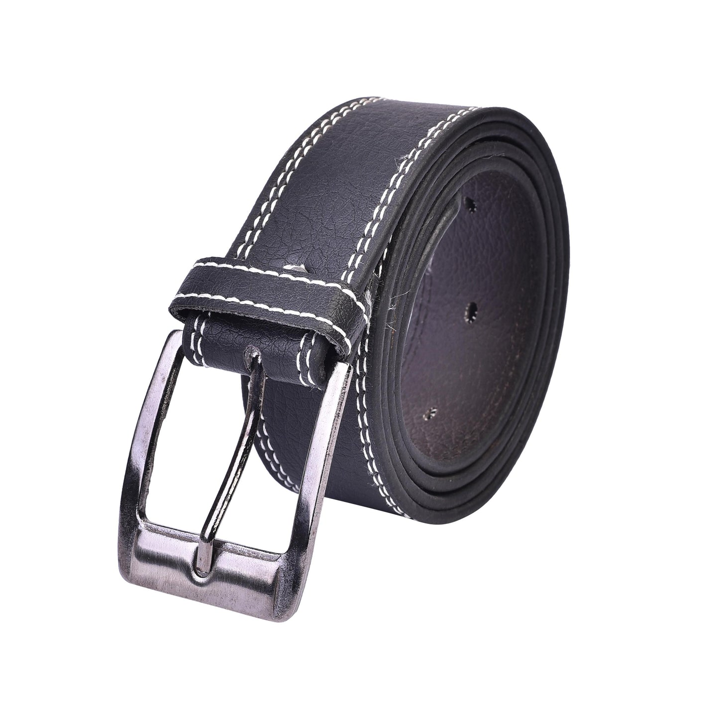 Men's Black casual Belt with white stitching