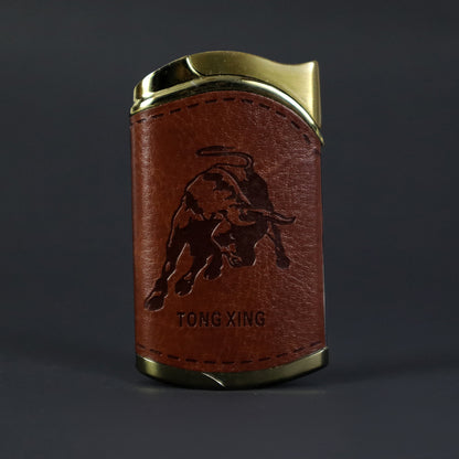Refillable Windproof Brown Leather Finish Eagle Embossed Lighter