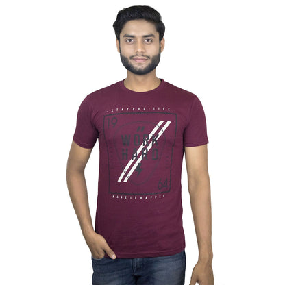 Maroon round neck Casual T-shirt