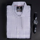 Grey Premium Cotton check shirt  With Free wrist watch