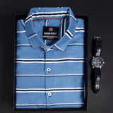 Sky Blue Premium Cotton lining shirt With Free Wrist Watch
