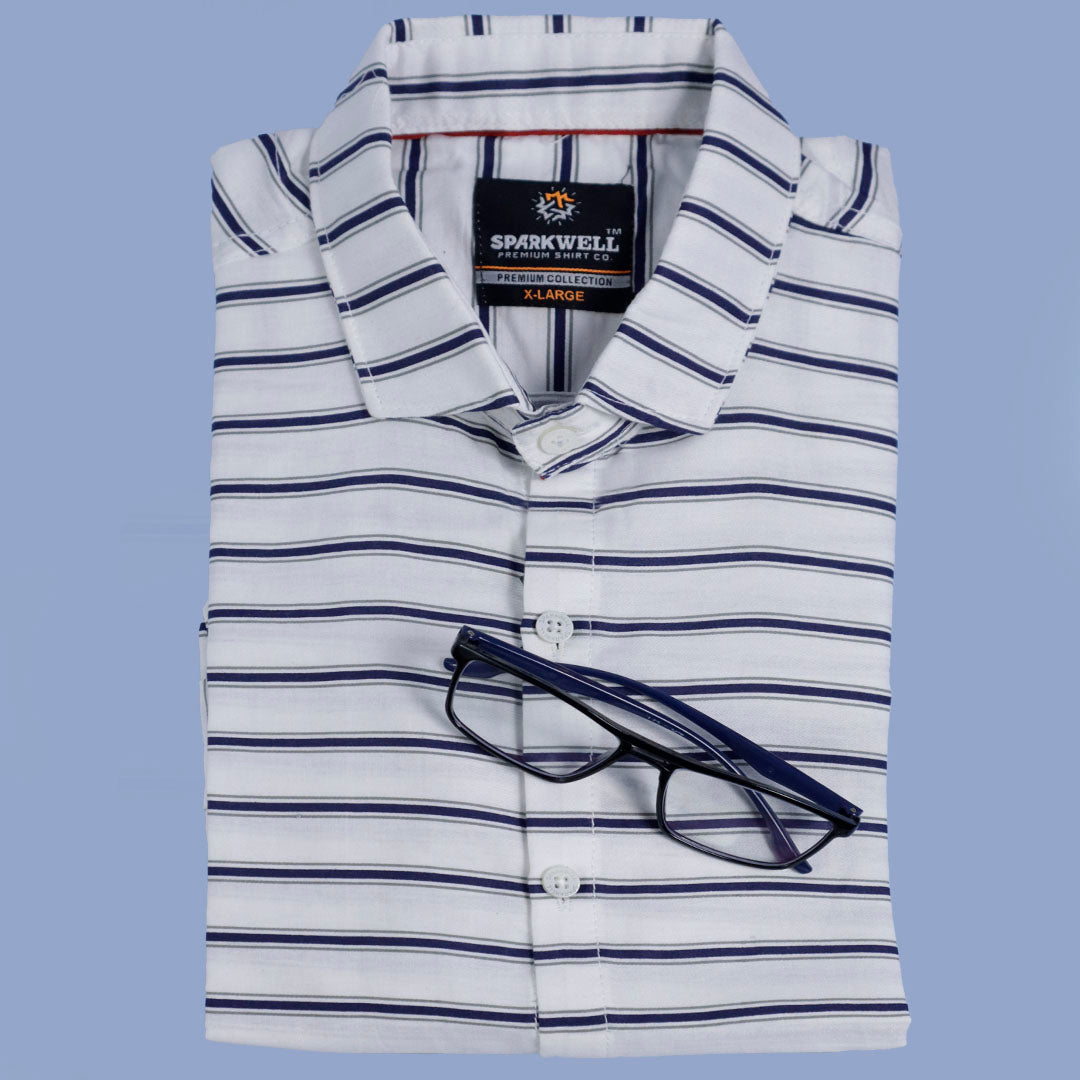 White & Blue Premium Cotton lining shirt With Free wrist watch