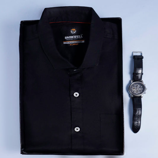 Men's Premium Formal Black shirt with Free wrist watch