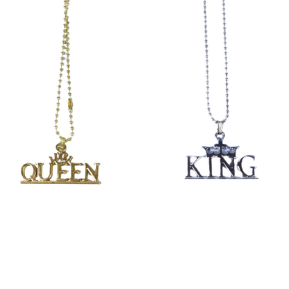 King Queen Letter Couple Locket with Chain Gold and Silver Stainless Steel Neckl