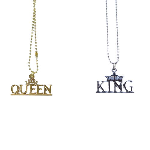 King Queen Letter Couple Locket with Chain Gold and Silver Stainless Steel Neckl