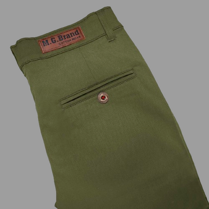 Trendy Men's Mehndi Green Cotton Trouser #Get Free Premium Wrist watch with this product