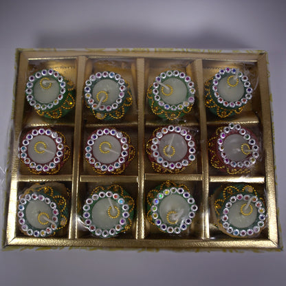 Hand Made Matka Kalash Wax Candle Colourful Clay Diya for Diwali Decoration Deepak, lamp (Multicolour)-Pack of 12 Pieces