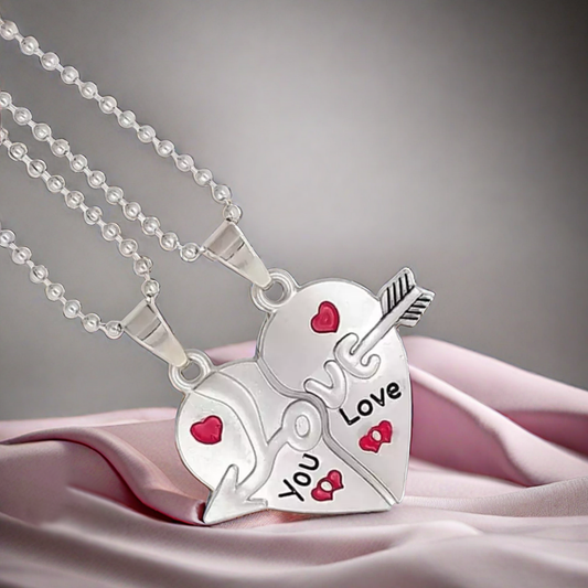 Silver Non-Precious Metal Couple Lover's Valentine Special Broken 2 Half Heart S