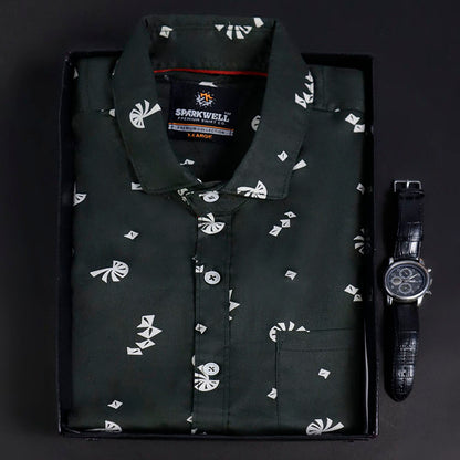 Men's Regular Fit Casual Shirt & Free Premium Wrist Watch