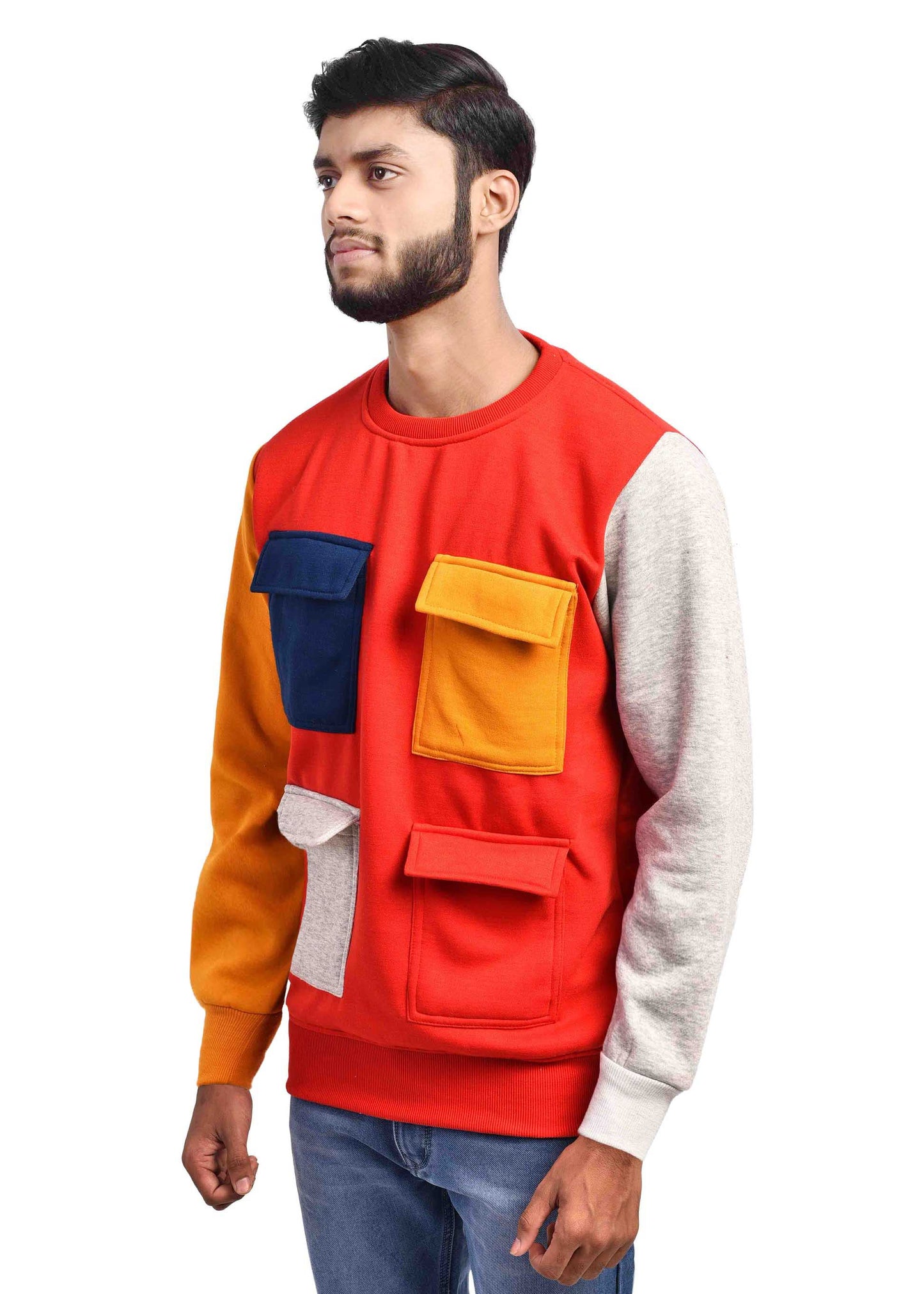 Red  multi-pocket full sleeves casual sweatshirt
