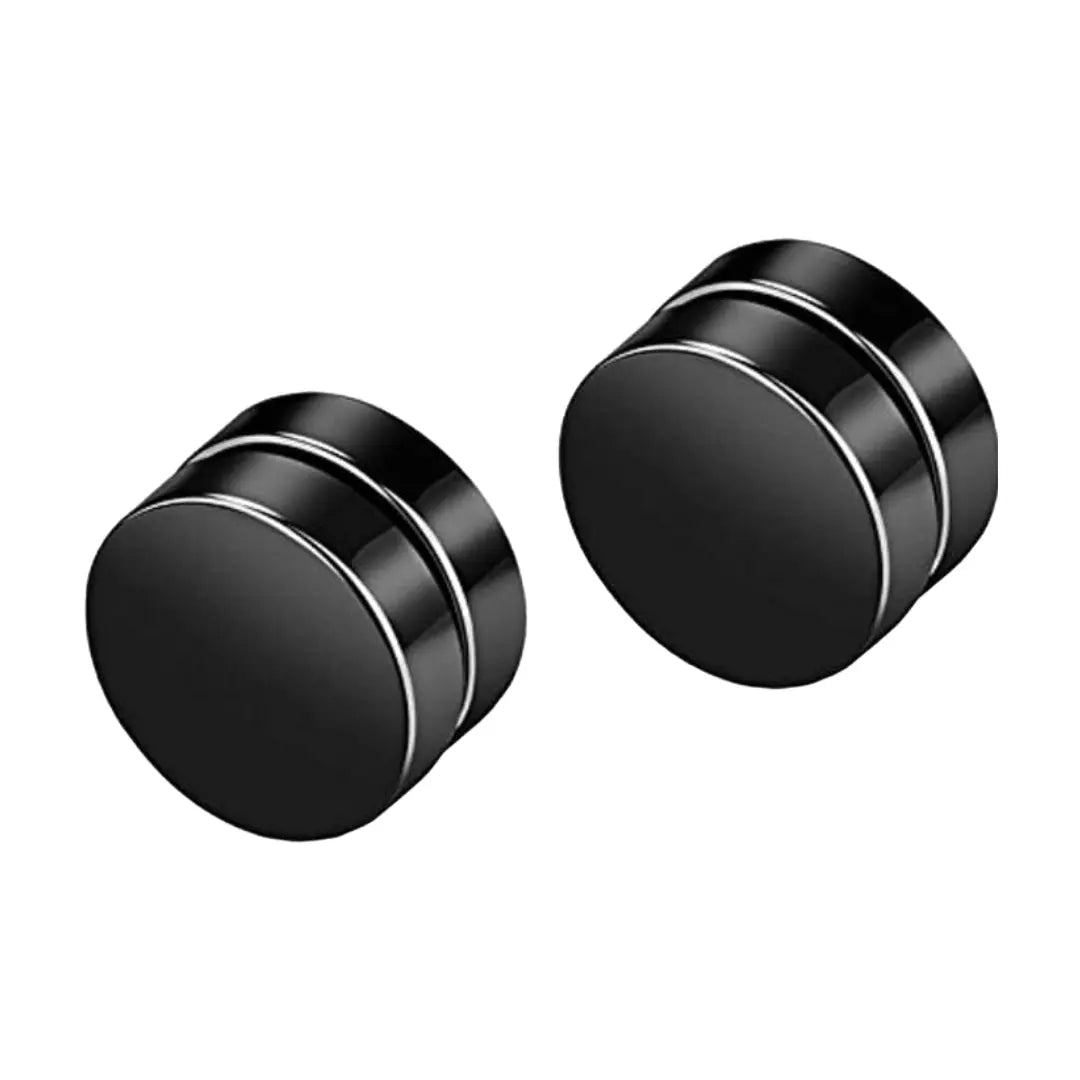 Round Black Stud Earrings For Mens Boys Black WF