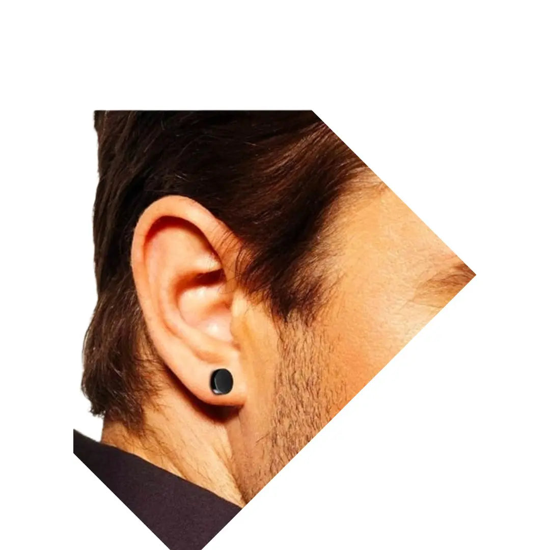 Round Black Stud Earrings For Mens Boys Black WF