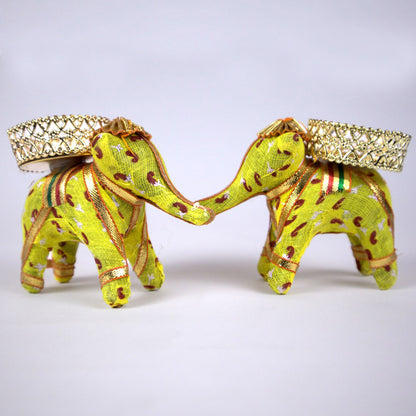 Handcrafted Recycled Material Elephant Tealight Candle Holder Home Decoration Item for Diwali, Pack of - 2