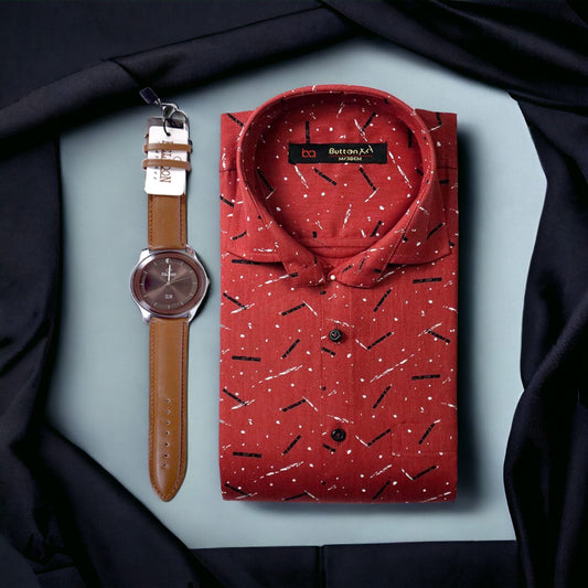 Regular printed Red shirt RN -WF103 Get Free Premium Wrist watch with this product