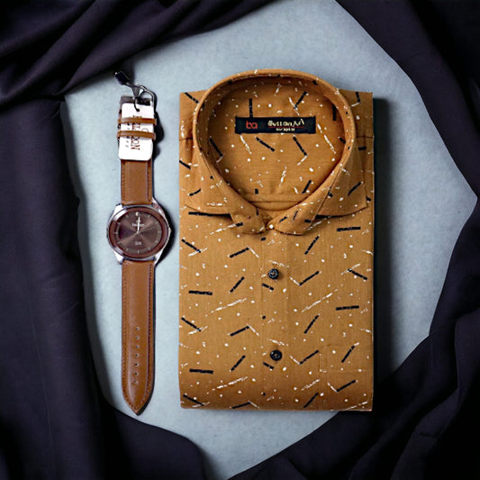 A-one Regular formal fit brown shirt-WF102 Get Free Premium Wrist watch with this product