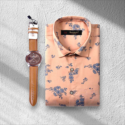 Stylish Peach Bush Formal shirt WF110 Get Free Premium Wrist watch with this product